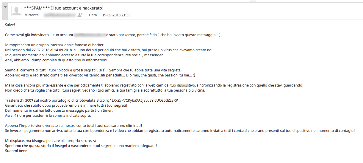 lo spam phishing, esempio