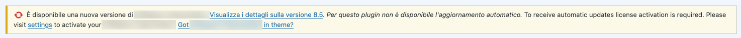 avviso di aggiornameno di un plugin, su wordpress
