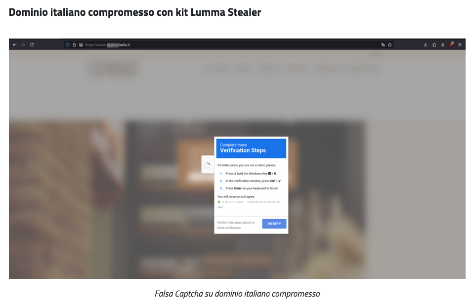 Schermata che avvisa che il dominio è stato compromesso