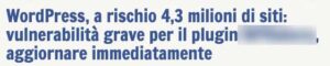 Avviso di vulnerabilità di un plugin di wordpress